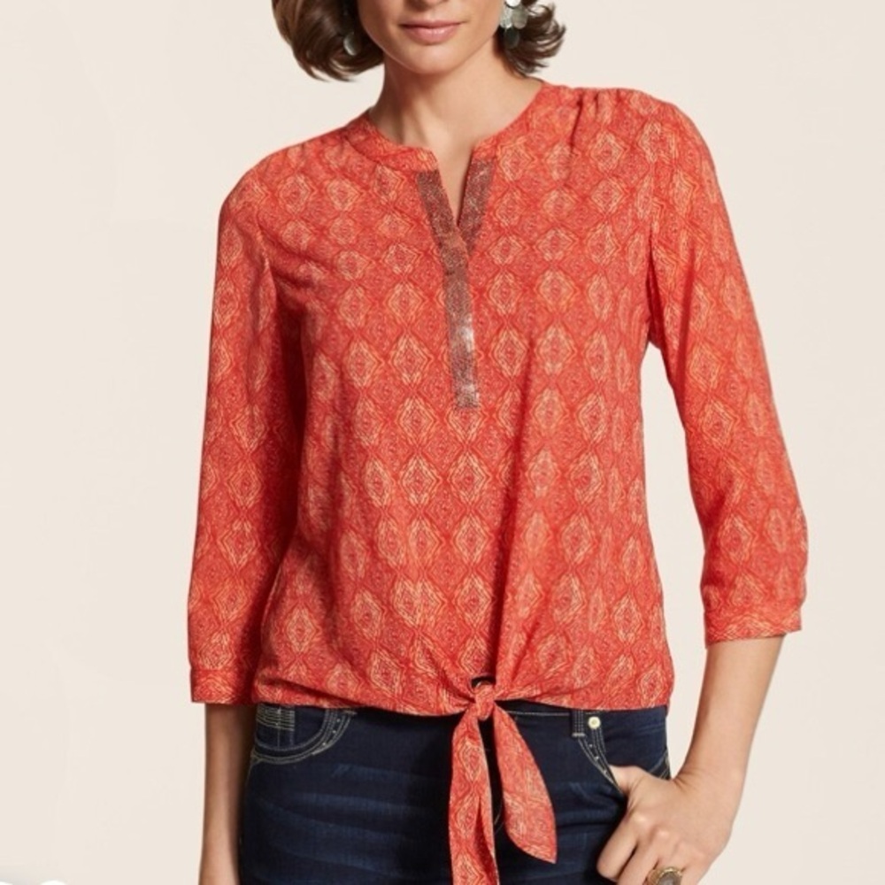 CHICO’S Desert Beauty Bianca Top Annatto Orange